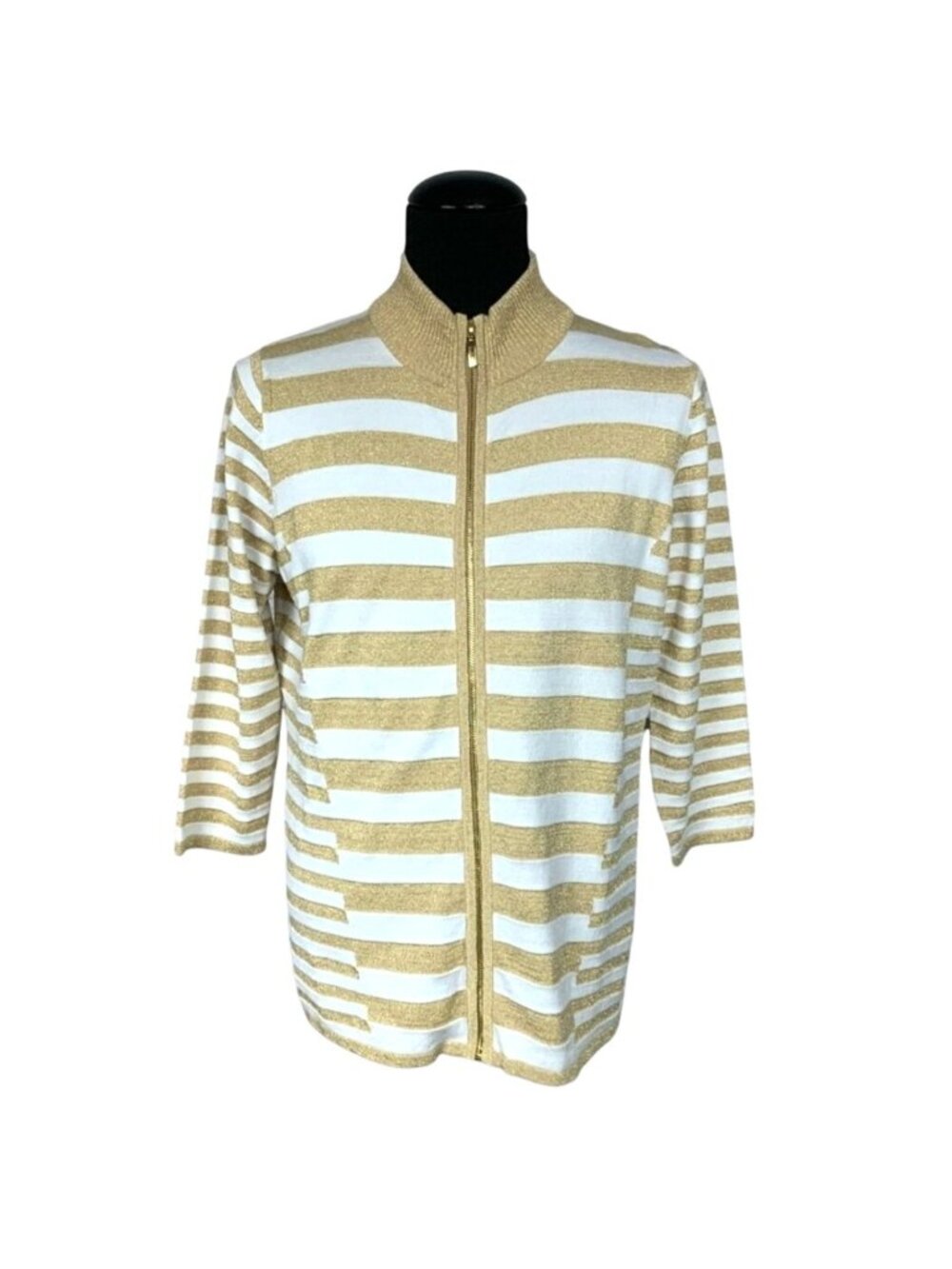 Belldini Striped Metallic Cardigan Jacket Plus XXL Gold Full Zip Indie Y2K Glam